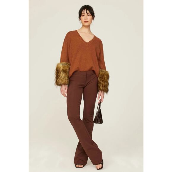 NAADAM Cashmere Sweater with Faux Fur Cuff Sleeves in Rust Brown - Picture 3 of 9